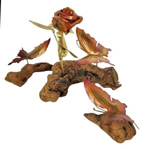VTG set of 3 brutalist Brass bronze Copper driftwood Rose butterfly sculpture